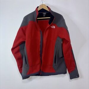 The North Face Red Gray Full Zip Fleece Jacket Softshell Panels Women Large